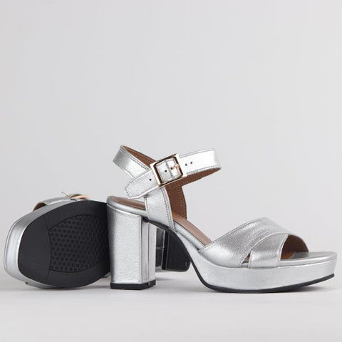 High Heel Platform Sandal in Sliver - 12676