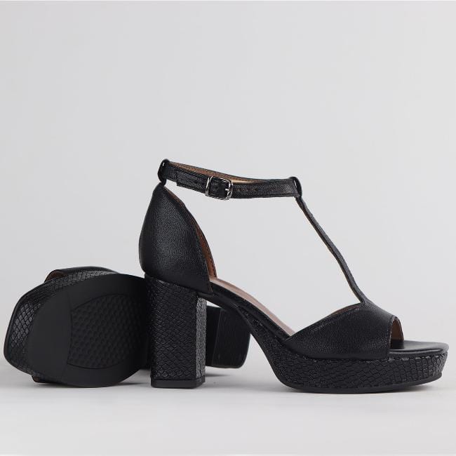 Froggie Shoes Shoes High Heel Platform T-Bar Sandal in Black - 12677