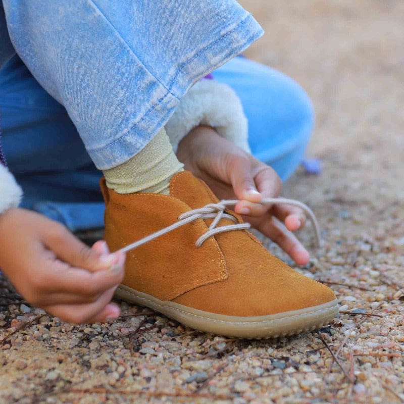 Froggie Shoes Shoes Kids Lace-up ankle Boot with Removable Footbed in Tan - 11744