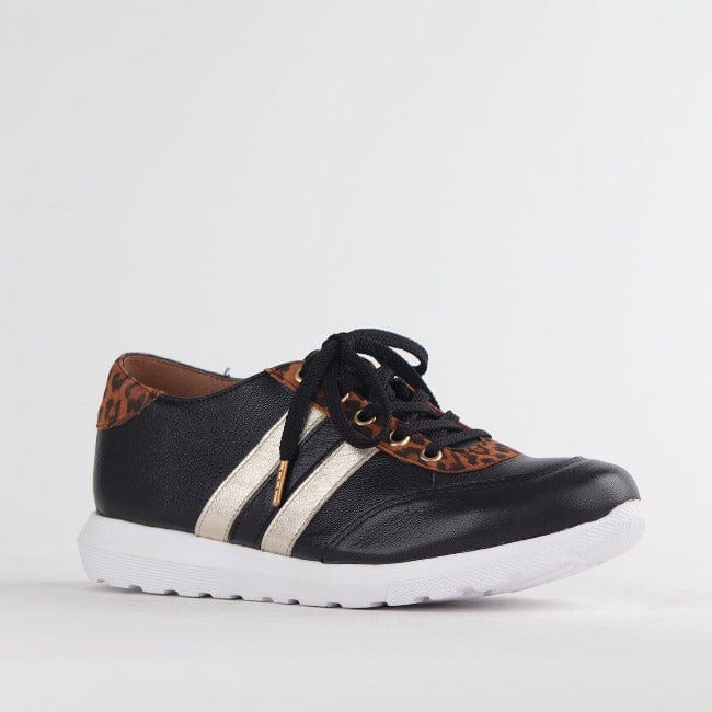 Lace Up Glam Sneakers in Black Gold Froggie Leather Shoes South Africa Animal Print 7 Black Gold 12459