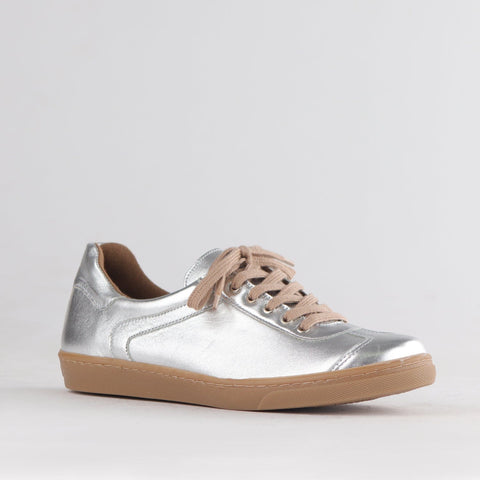 Lace-up Sneaker with Removable Footbed in Silver - 12814