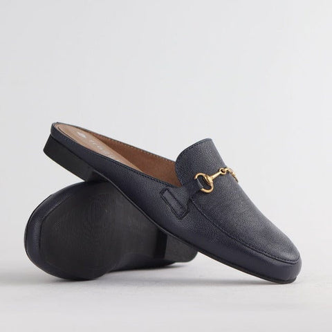 Open back mule with gold trim in Navy - 12450