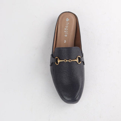 Open back mule with gold trim in Navy - 12450