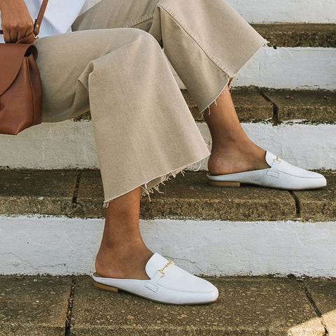 Open back mule with gold trim  in White - 12450