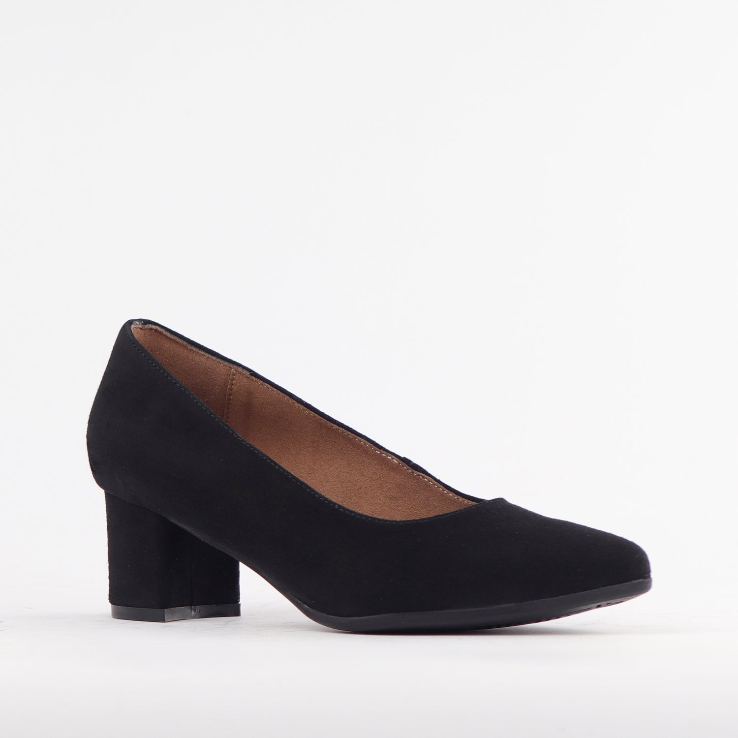 Pointed Block Heel Court Shoes in Black Suede 12604