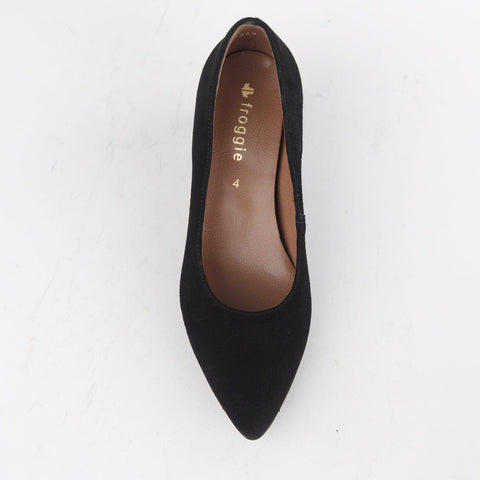 Pointed Block Heel Court Shoes in Black Suede - 12604