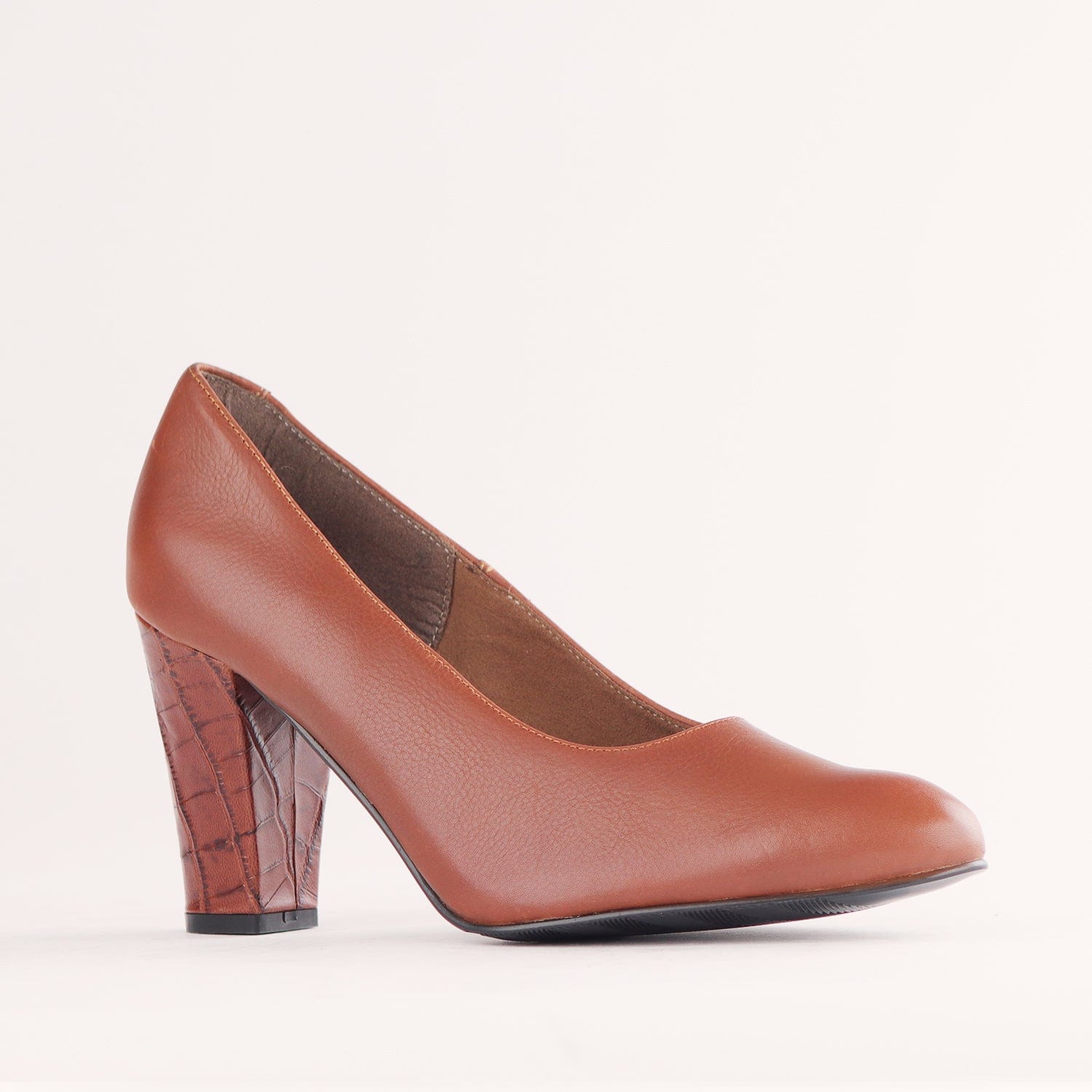 Froggie Shoes Shoes Pointed Court Shoes with Block High Heel in Chestnut - 12625