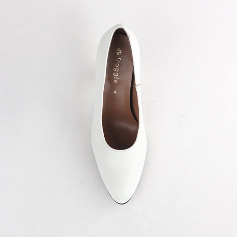 Pointed Court Shoes with Block High Heel in White Multi - 12625