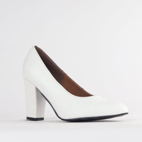 Pointed Court Shoes with Block High Heel in White Multi - 12625