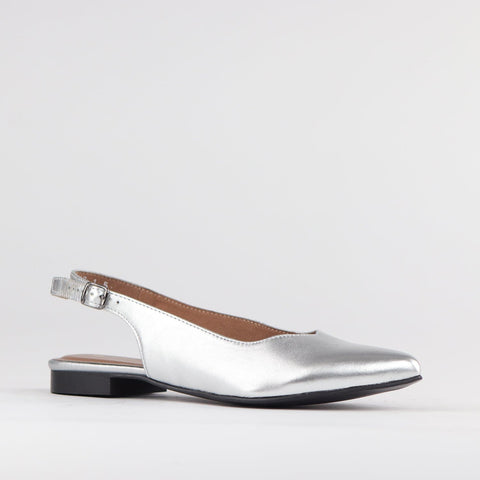 Pointed Flat Slingback in Silver - 12729