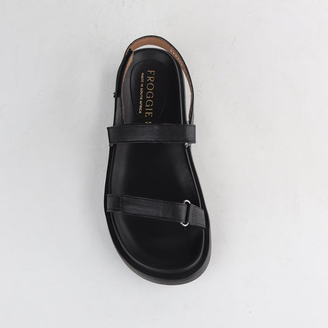 Velcro Leather Strappy Flat Sandal in Black - 12690