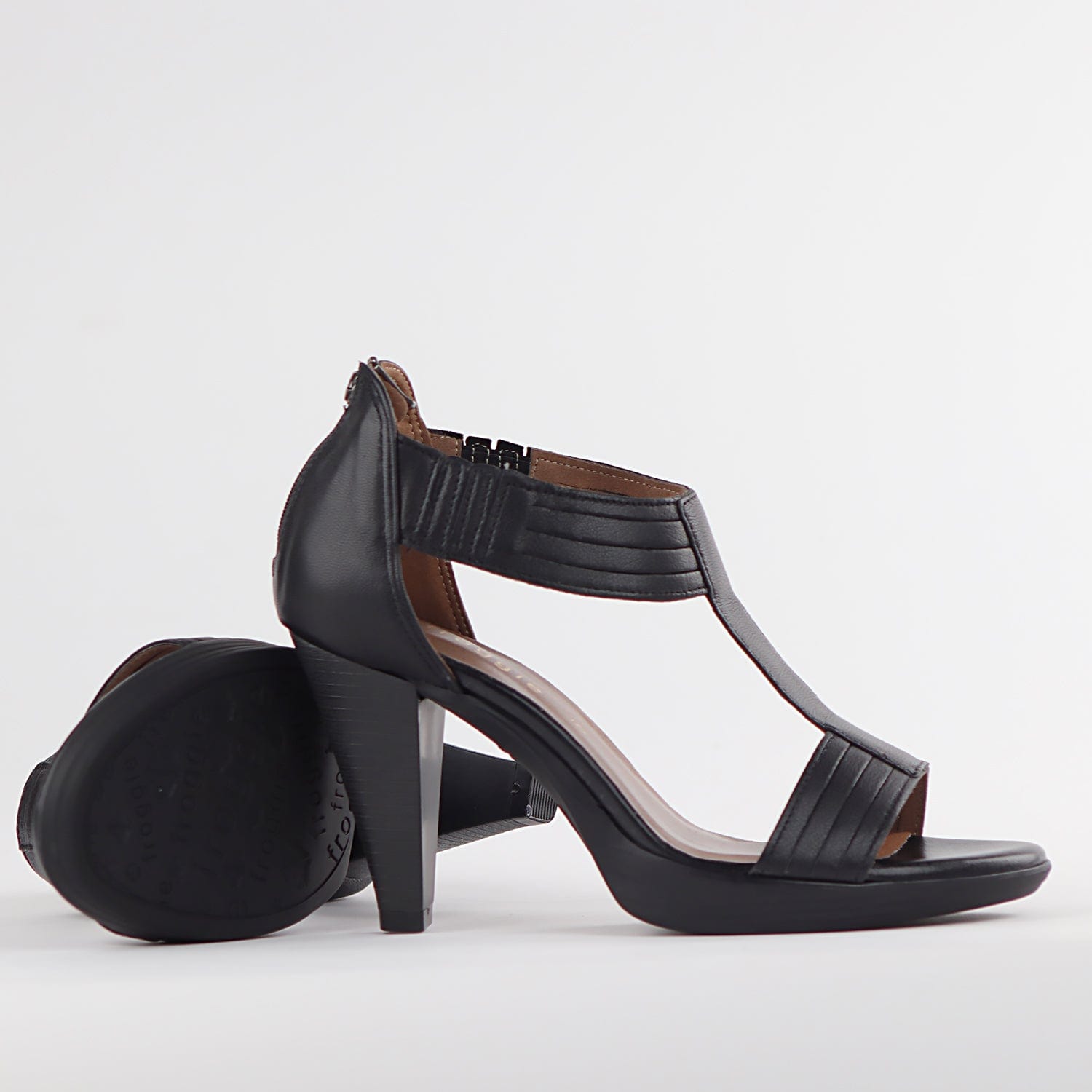 T Bar High Heel Sandal in Black Froggie Leather Shoes South Africa Froggie Shoes