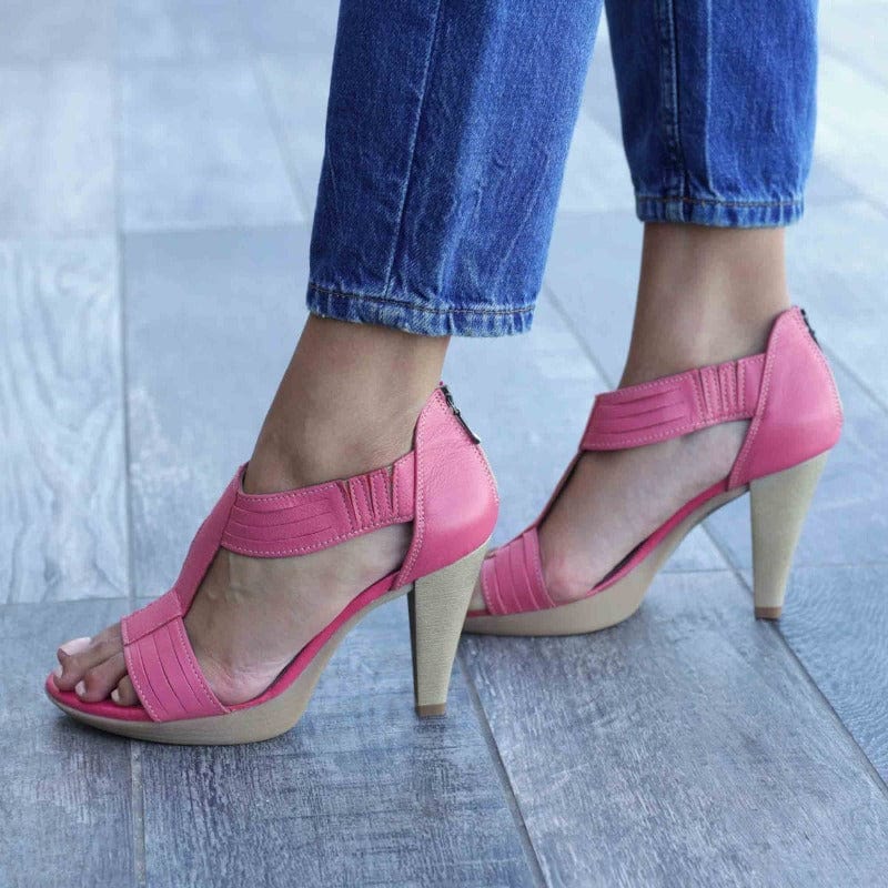 T Bar High Heel Sandal in Hot Pink Froggie Leather Shoes South Africa Froggie Shoes