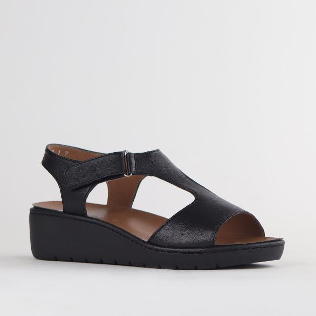 T-Bar Wedge Sandal with Removable Footbed in Black - Froggie | Leather ...