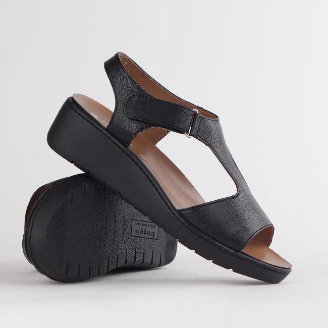 T-Bar Wedge Sandal with Removable Footbed in Black - Froggie | Leather ...