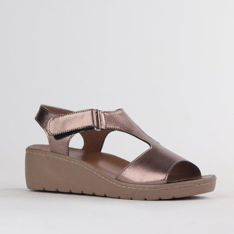 T-Bar Wedge Sandal with Removable Footbed in Lead Metallic - 12666