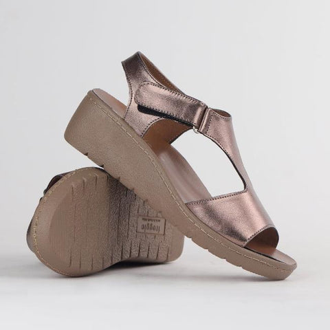 T-Bar Wedge Sandal with Removable Footbed in Lead Metallic - 12666