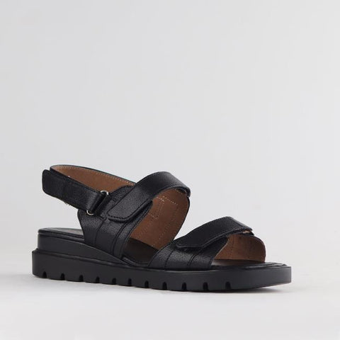 Triple Velcro straps Sandal in Black - 12667