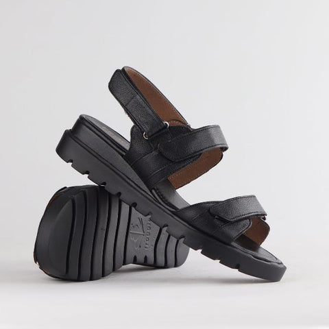 Triple Velcro straps Sandal in Black - 12667