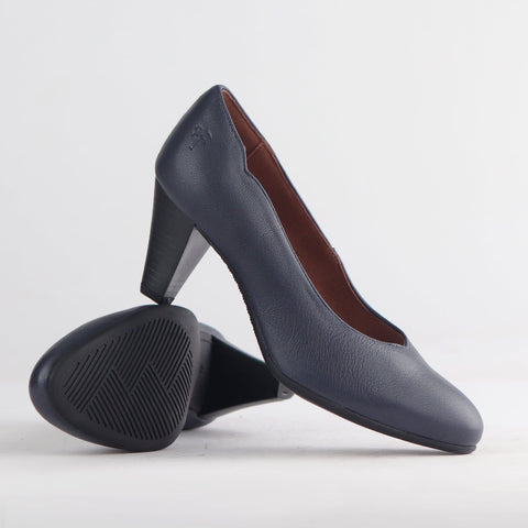 Wider Fit Mid Heel Court in Navy - 10873