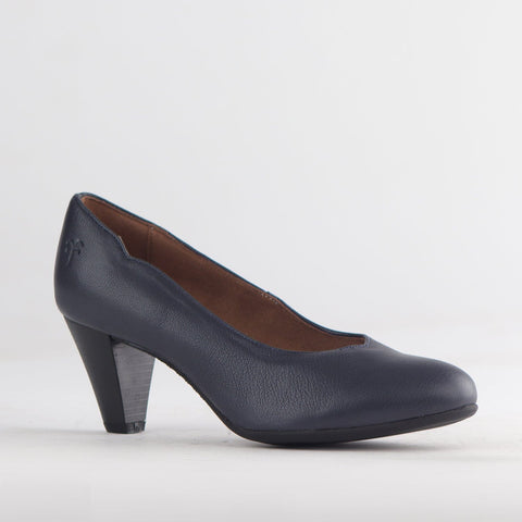 Wider Fit Mid Heel Court in Navy - 10873