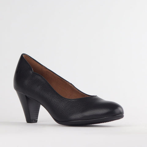 Wider Fit Mid Heel Court in Black - 10873