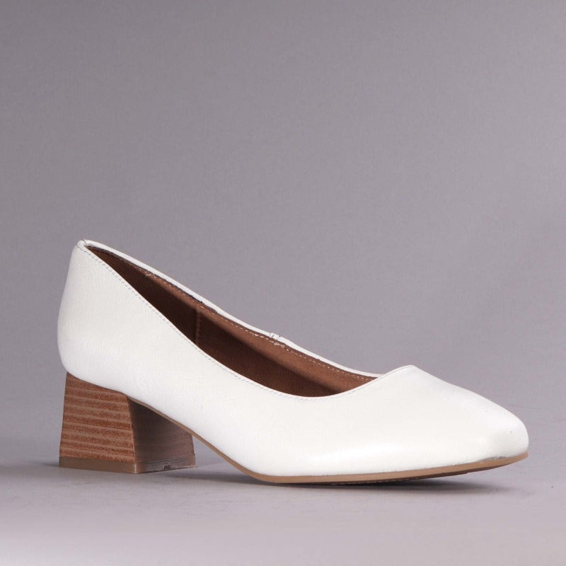 Paradox London 'Rylee' Nude Shimmer High Block Heel Court Shoes | Freemans